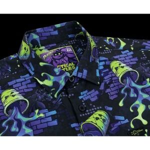 Retro Rifle "Tactical Turtles"‎ TMNT Theme Button Down Shirt -  Men's- XL Tall